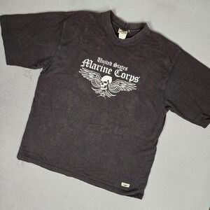 Vintage USMC Marine Corps T-Shirt Mens XL Black Oarsman 913 Skull Cotton